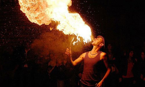 Fire artists at a wedding